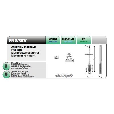 Závitník maticový PN8/3070 HSS 2N MF M18x2,5