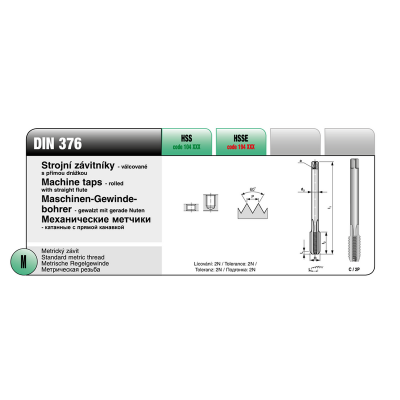 Závitník strojný s priamou drážkou DIN376 HSSE 2N M18 194 180 120000237