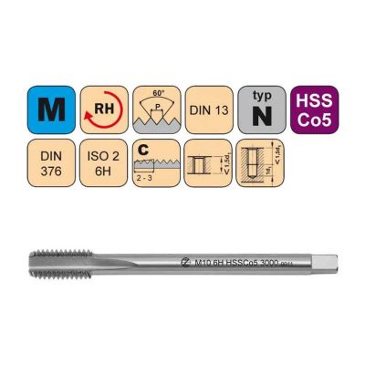 Závitník strojný 376 M10 HSSCo priama drážka CZZ3000-M10-ISO2